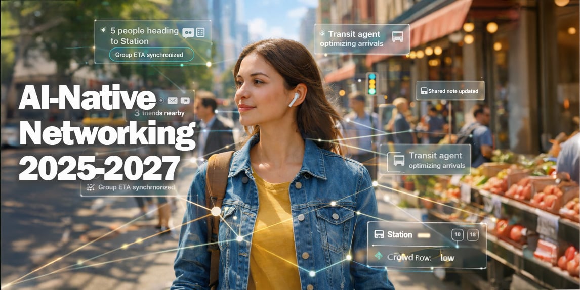 Woman moving through an AI-native network world