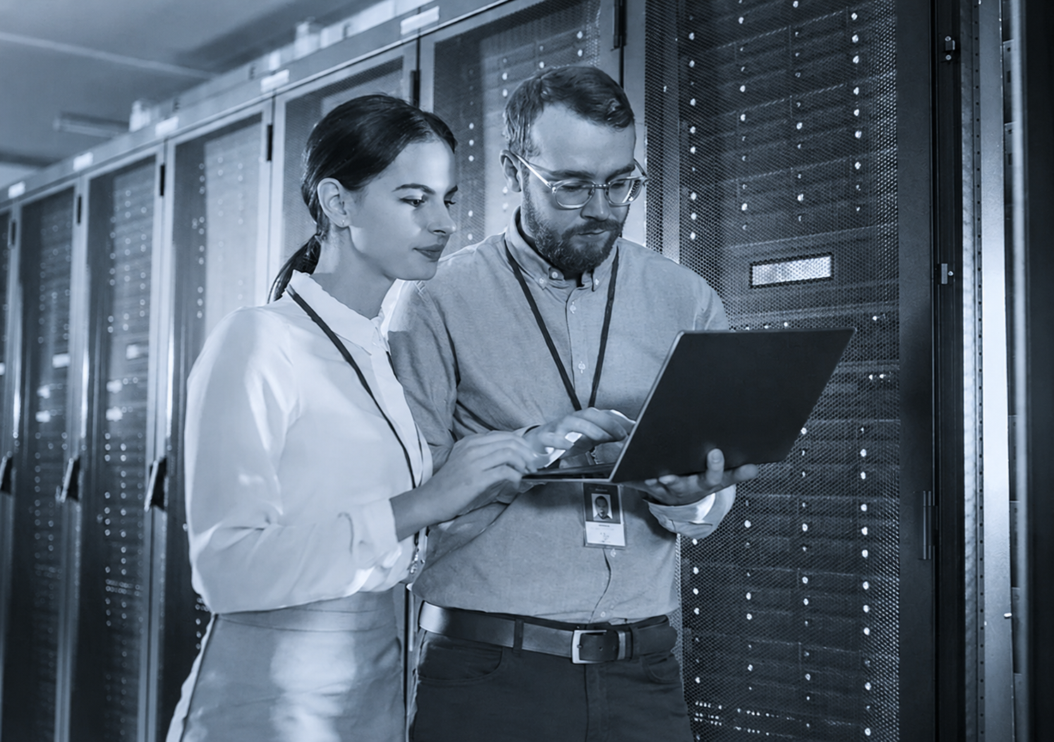 data center man woman blue